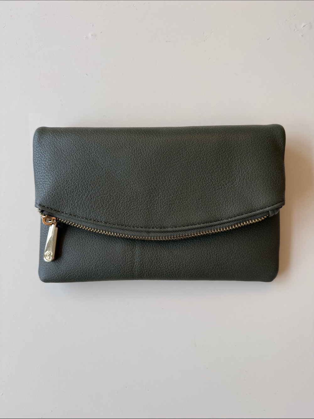 Charming Charlie Olive Fold-Over Clutch with Gold Hardware